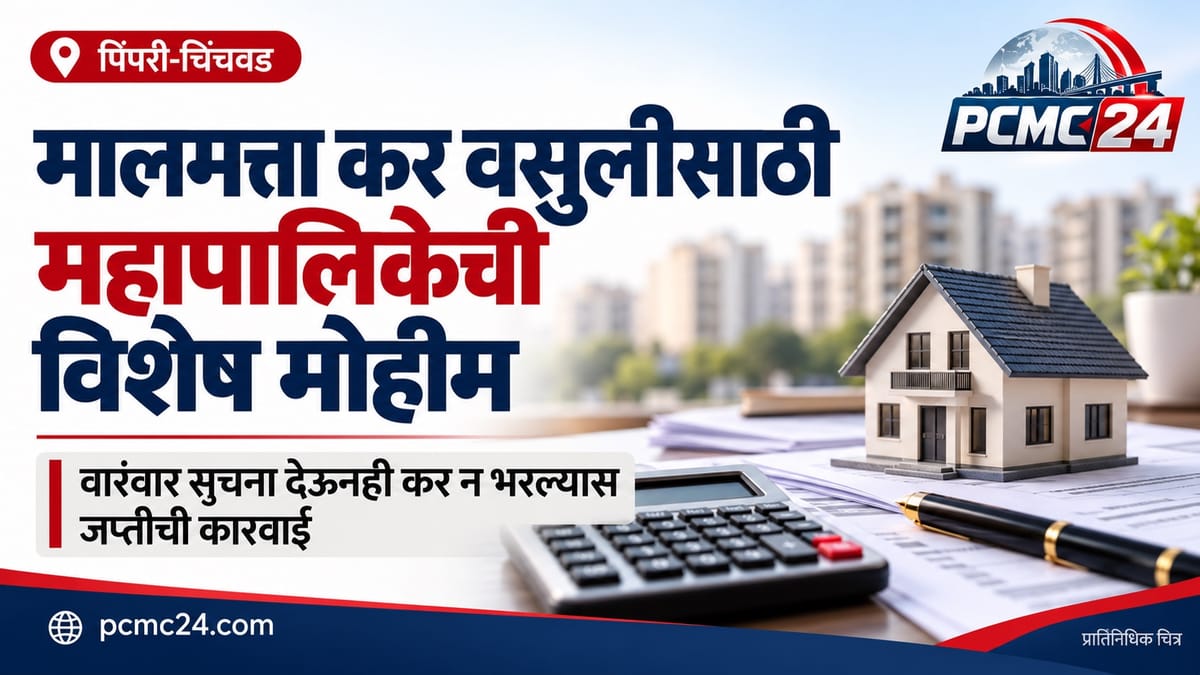 टेबलावर घराचे मॉडेल, कॅल्क्युलेटर आणि कागदपत्रे दिसत आहेत, पार्श्वभूमीत उंच इमारती आहेत.